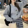 Nova Coleção Outono/Inverno Estilo Coreano Cor Sólida Casual Estilo Preguiçoso Gola Redonda Suéter Feminino Cardigan de Tricô Solto Top Feminino Tendência