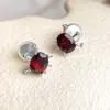 Usable ~ Estilo Diseñador Zircón Borgoña Personalizado Nicho Ins Original Chapado en Oro Real Pendientes de Aguja de Plata 925 Pendientes