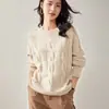 Top de Punto Grueso Trenzado de Cachemira de Manga Larga para Mujer Suéter Jersey Holgado Cómodo Combinable Perezoso Ajustado