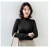 Camiseta Base de Máscara de Seda de Leche de Color Nueve Colores, Cuello Semi Alto, Nueva para Primavera Otoño Invierno 2023, Amigable con la Piel, Ajustada, Alta Elasticidad, Manga Larga para Mujer