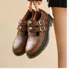 Envío Transfronterizo Botas Martin Casuales Versátiles para Mujer de Cuero Genuino Color Marrón Caballo Loco Talla 35-42 Zapatos Pequeños de Cuero Genuino Color Marrón Caballo Loco con Doble Hebilla para Mujer