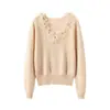 Camada Base Feminina Gola V Botão Pérola Cashmere Gola Renda Versátil Solta Emagrecimento Gola Flor Suéter Quente