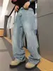 Jeans de Mezclilla Lavada Estilo High Street Americano con Estrella de Pedrería Cielo Estrellado para Hombre, Marca de Verano de Diseño Moderno, Pantalones Holgados de Pierna Ancha