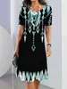 Ventas transfronterizas explosiones vestido estampado geométrico degradado digital 3D manga corta texturizada fiesta elegante moda falda línea A