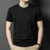 Camiseta de Verano de Alta Gama Transfronteriza para Hombre de Manga Corta Moda Casual de Negocios Top de Seda Helada Talla Grande Cuello Redondo Camiseta Holgada
