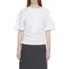 Sumeihui 2026 Nova Coleção Primavera/Verão Estilo Lem Simples e Versátil Top com Cintura Marcada por Pregas Gola Redonda Camiseta de Manga Curta para Mulheres