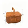 Cesta de almacenamiento de ratán, cesta de compras portátil, cesta de picnic al aire libre, cesta de almacenamiento con tapa, cesta de regalo para comprar verduras, cesta de frutas