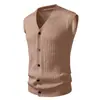 Cardigan de Tricô Masculino Gola V Outono e Inverno Comércio Exterior Moda Europeia e Americana Padrão Torcido Colete Suéter Sem Mangas