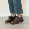 Versão em Couro Macio~Mocassins de Cadarço Estilo Britânico com Salto Grosso, Bico Redondo e Forro de Pelúcia, Sapatos Retro de Corte Justo que Combinam Bem com Saias