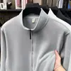 Jaqueta de fleece dupla face 400g para homens, novo estilo outono/inverno 2026, gola alta, com zíper, casual, quente, cardigã moletom masculino