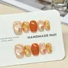 Unhas Usáveis Feitas à Mão para Pôr do Sol, Elegantes e Iluminadoras, Unhas de Gel Olho de Gato, Lantejoulas Brilhantes, Estilo Outono e Inverno, Adesivos de Unha para Atacado
