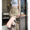 Saia Cáqui Workwear para Mulheres no Verão, Sexy Anti-Exposição Jeans Emagrecedora Look Saia Retrô, Saia Curta Linha A de Cintura Alta