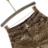 Estilo Americano Chica Atrevida Cintura Alta Estampado de Leopardo Dos Botones Pantalones Cortos de Mezclilla para Mujer Verano Nuevos Pantalones de Pierna Ancha Línea A Adelgazantes Pantalones Cortos Atrevidos