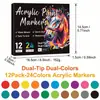 Marcadores Acrílicos Coloridos de 72 Colores con Doble Punta y Doble Color para Graffiti DIY, Punta Suave, Resistentes a la Decoloración, Apilables y Plumas de Contorno