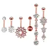 Set de 9 Piezas para Ombligo, Varios Estilos a Elegir, Material de Acero Inoxidable, Joyería Piercing de Flor Gota Incrustada con Zirconia