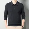 Suéter de Tricô Masculino de Lã de Alta Qualidade para Outono, Gola Lapela, Manga Longa, Cor Sólida, Suéter Básico Simples para Homens de Meia-Idade
