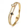 Pulsera Impermeable de Acero Inoxidable Chapado en Oro Real, Pulsera de Acero de Titanio con Trébol de Cuatro Hojas de Concha Ecológica, Sin Decoloración, con Pedrería