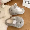 Chinelos quentinhos e fofos de sola grossa, chinelos de algodão para mulheres, chinelos peludos de pelúcia para casa, meias-chinelos fechados em formato de coelho para outono e inverno