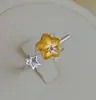 Anillo Abierto de Estrella Amarilla Lindo, Dulce y de Nicho, Romántico y Exquisito de Alta Gama, Anillo Ajustable para Dedo Índice Estilo Ins