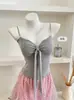 Camisola de Verão 2026 com Laço, Fita e Strass para Mulheres, Corte Justo com Bojos, Top Emagrecedor para Garotas Descoladas
