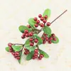 Fruta de Acebo Artificial con Hojas Redondas, 6 Bayas Rojas, Adorno de Decoración para el Hogar, Accesorio para Arreglo Floral de Sala de Estar, Biónico