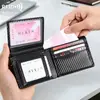 Cartera para Hombre Antirrobo RFID Transfronteriza Delgada Plegable Tres Veces Portatarjetas Múltiples Ranuras para Tarjetas de Negocios Portátil Versátil