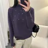 Suéter de punto para mujer con cuello semialto fruncido, cuentas florales, estilo nuevo otoño e invierno 2026, diseño holgado
