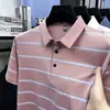 Nueva camiseta POLO de manga corta para hombre de verano, adecuada para padres de mediana edad y mayores, con cuello camisero, transpirable, a rayas, camiseta versátil para hombre