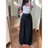 Tiro Real Otoño Personalidad Cordones Pierna Ancha Pantalones Mujer Cintura Alta Fluido Suelto Casual Pantalones Largo Hasta el Suelo Personalidad Pantalones de Traje