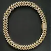 Collar de Hip Hop Transfronterizo Europeo y Americano, Pulsera Cubana, Zircón Cuadrado Dos Filas Enlace de Bambú, Cadena Cubana Collar de Hip Hop