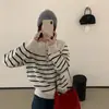 En Stock Estilo Coreano Invierno 2025 Nuevo Casual Bloque de Color Simple Holgado Adelgazante Rayado Suéter de Lana Tejida para Mujer