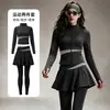 Conjunto de Fitness de Alta Elasticidad con Sensación de Piel para Mujer, Top Deportivo con Cuello Alto y Cremallera, Falso Conjunto de Dos Piezas (Falda y Shorts), Conjunto para Correr, Entrenamiento y Yoga