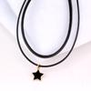 Suijue jóias japonesas e coreanas estrela dupla de cinco pontas corda de couro preto pingente de ouro corrente de clavícula Harajuku Golden Bean neckband atacado
