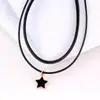 Joia Suijue Personalizada Estilo Japonês e Coreano Cordão de Couro Preto de Duas Camadas Estrela de Cinco Pontas Pingente Dourado Corrente para Clavícula Harajuku Colar com Contas Douradas
