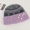 Gorro de punto de mezcla de lana con diseño Fair Isle de pequeños lazos florales, sombrero de invierno retro versátil para mujer para Año Nuevo
