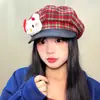 Bonito Boina Cuadros Retro Kt para Mujer Otoño e Invierno 2025 Nuevo Estilo Literario que Favorece el Rostro Boina Octagonal Pequeña Gorra de Periódico
