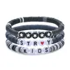 Pulseira de Estrela de Cerâmica Macia Cinza Preta Corda de Sangramento Pulseira de Amizade Suporte Musical Pulseira de Cerâmica Macia com Letras para CRIANÇAS conjunto