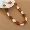 Pulseira Colar Oval Geométrico de Contas em Acrílico, Corrente de Clavícula com Temperamento Elegante Retrô, Joia de Luxo Leve de Alta Qualidade