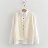 8805-58 Colete Tricotado Fresco Doce com Fivela Arco-Íris Camisa de Lapela Conjunto de Duas Peças