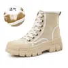 Botas Martin de cuero genuino para mujer, nuevas botas versátiles otoño e invierno 2026, botas casuales de lona para mujer, botines de moda de suela gruesa para mujer