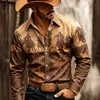 Camisa masculina estilo americano com estampa de penas astecas e padrão de sol e flecha do Sudoeste, colarinho casual abotoado, disponível em peças avulsas