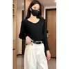 Camisa Base Fina Versátil com Decote V para Mulheres Outono/Inverno 2026, Camiseta de Manga Longa, Roupa Íntima Fashion, Top Elegante que Afina