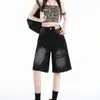 Pantalones Vaqueros Rectos de Cinco Puntos Rasgados Retro para Mujer Verano Nuevos Sueltos Tallas Grandes MM Gorditas Desgastados Casuales de Pierna Ancha de Mezclilla de Longitud Media