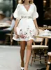Amazon 2026 Comercio Exterior Transfronterizo Europeo y Americano Vestido de Mujer Estilo Nuevo Cuello en V Blanco Bordado Manga de Volantes Franceses