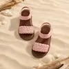 Sandalias Tejidas de Punta Abierta para Niñas Suela Suave Antideslizante Velcro Estilo Retro Sencillo Zapatos de Princesa para Niñas