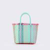 Bolsa Cuadrada Tejida a Mano de Plástico Color Macarrón de Verano Contraste de Color Moda de Nicho para Playa Viaje para Niños Grandes