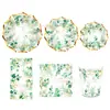 Mu003 Eucalipto Boda Ola Bebé Plato Vajilla Festiva 8 Personas Set de 6 Piezas Plato de Papel Servilleta de Papel