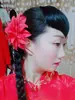Danza Cuadrada, Danza Yangko, Trenzas de Flores Rojas, Actuación de Danza, Cabello Trenzado, Accesorios, Tocados, Trenzas Largas de Flores Rojas
