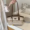 Bolso Tejido de Rayas Arcoíris para Mujer 2026 Nueva Moda de Verano Bolso de Hombro Bajo el Brazo Bolso Tote de Alta Gama para Viajes Diarios