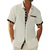 Sitio Independiente Europeo y Americano Transfronterizo Camisa Casual de Manga Corta para Hombre de Tejido Waffle con Bolsillo de Botón y Cuello Campana para Verano